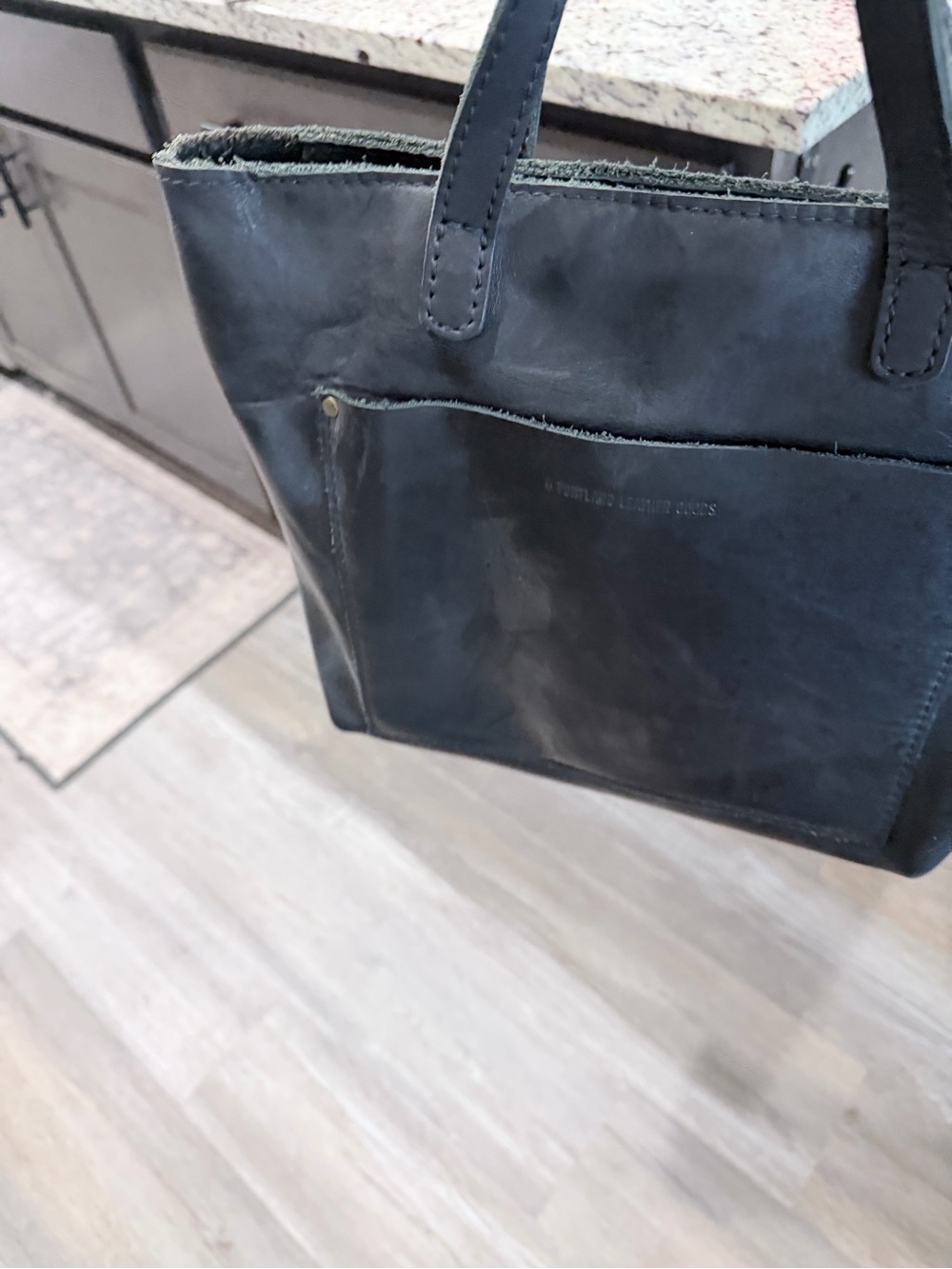 Portland Leather Black Tote with Front Slip Pocket - Picture 1 of 4